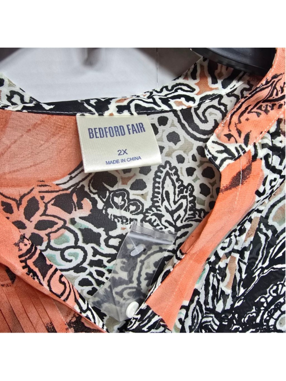 Women's BEDFORD FAIR Orange Black Floral Tunic Top 2X - Picture 3 of 5